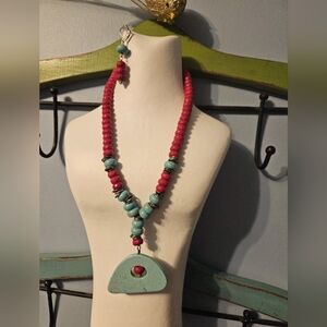 Turquois & Red Necklace Set